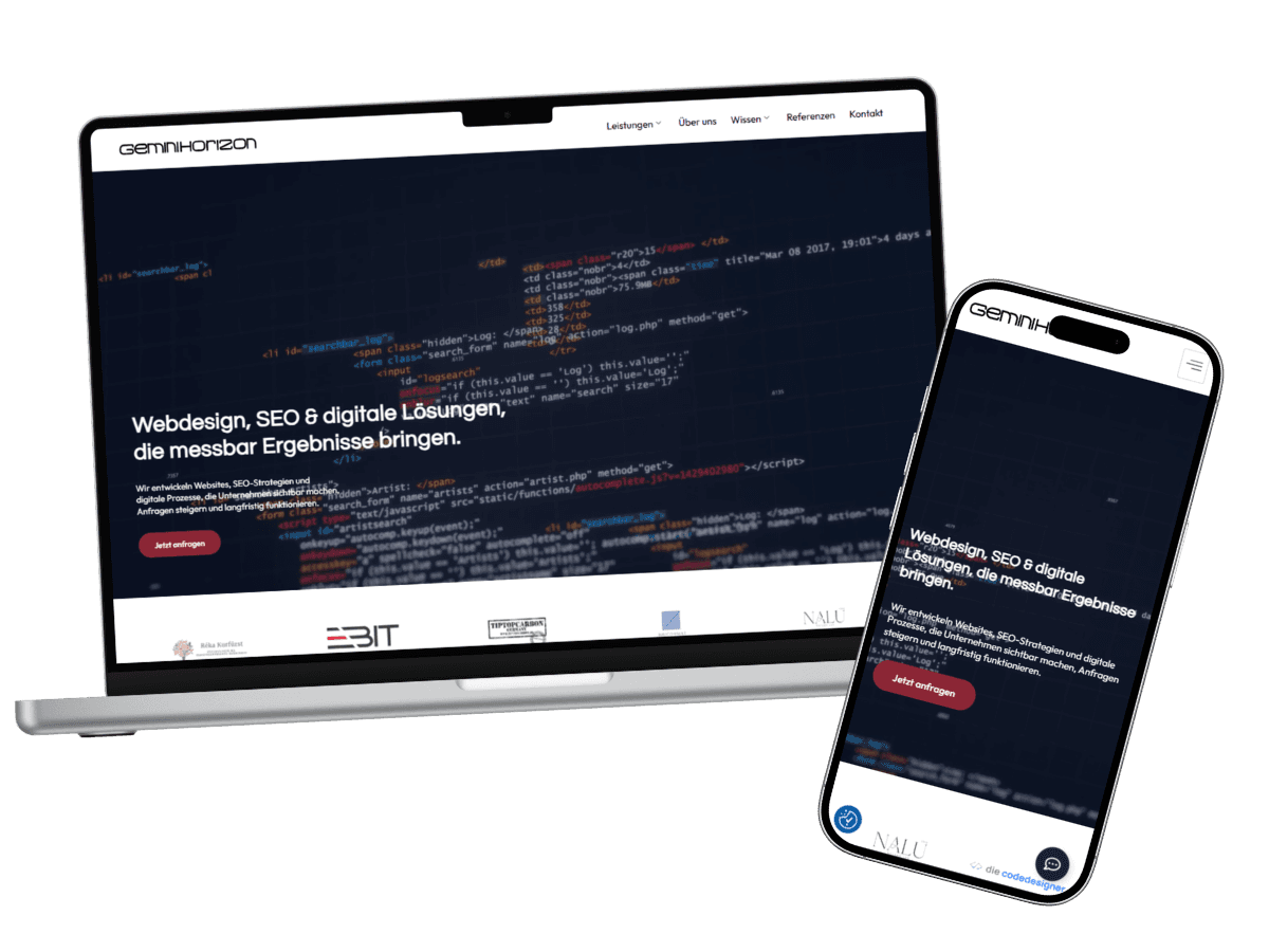 Erste Website von GeminiHorizon auf Laptop und Smartphone