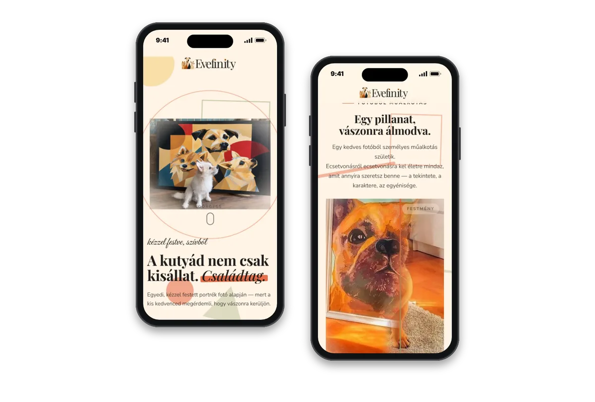 Website von Evefinity auf Smartphones, Ansicht 1