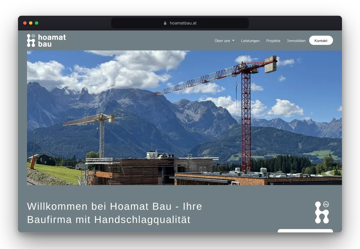 Website von Hoamatbau im Browser, Ansicht 1