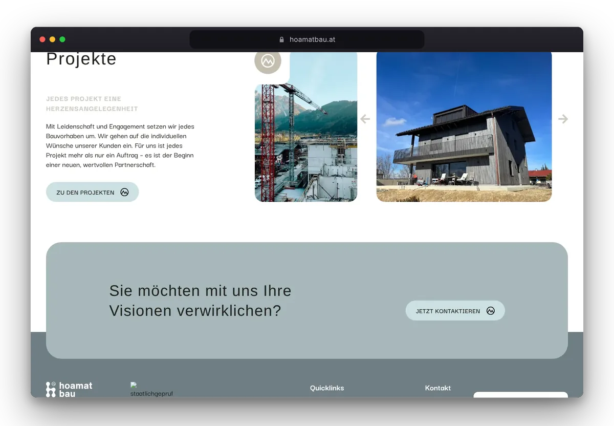 Website von Hoamatbau im Browser, Ansicht 6