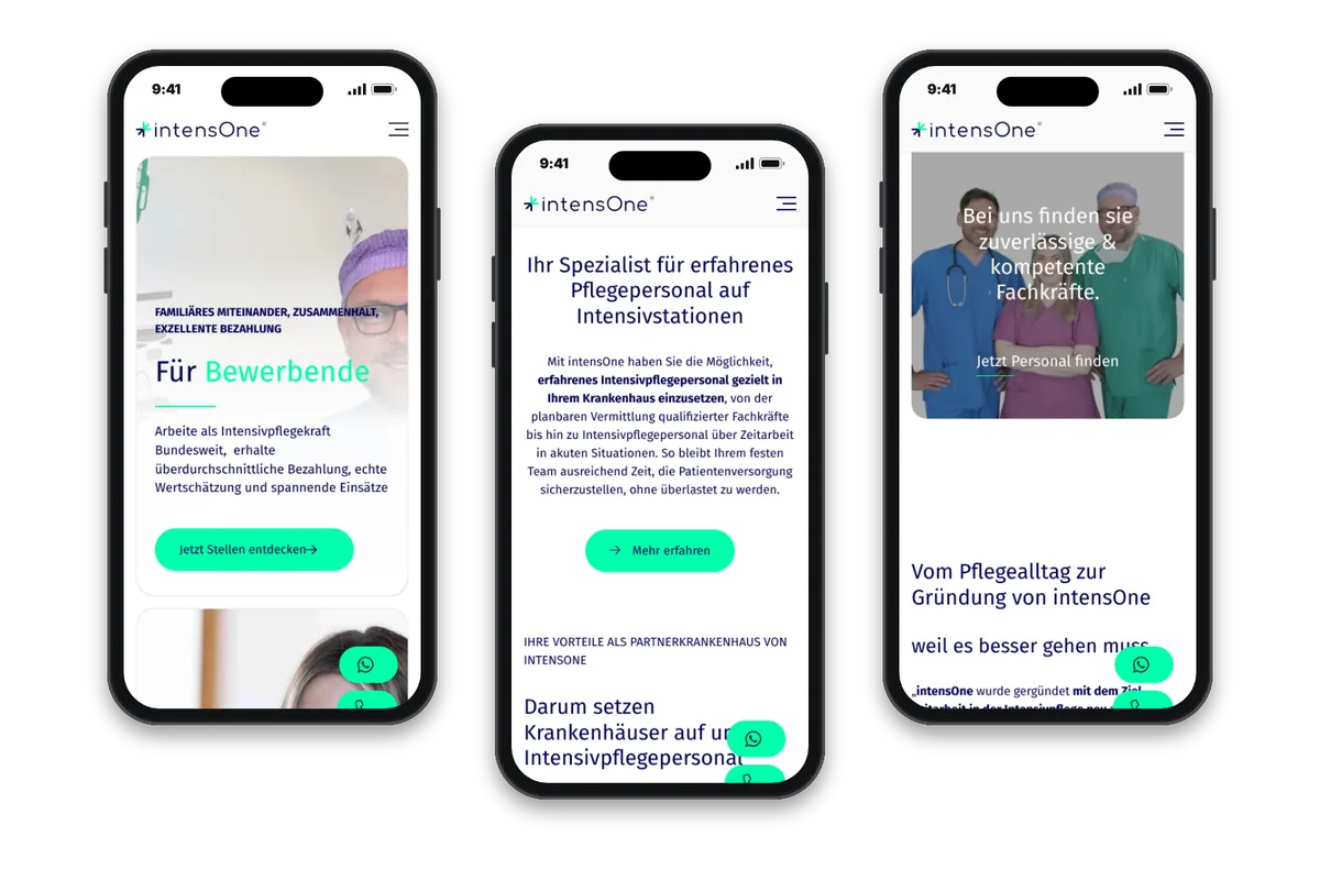 Website von intensOne auf mehreren Smartphones