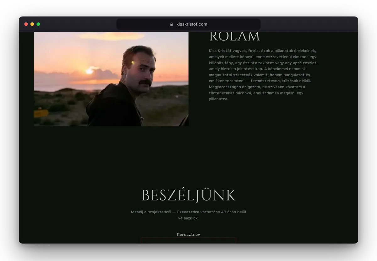 Website von Kiss Kristóf im Browser, Ansicht 6