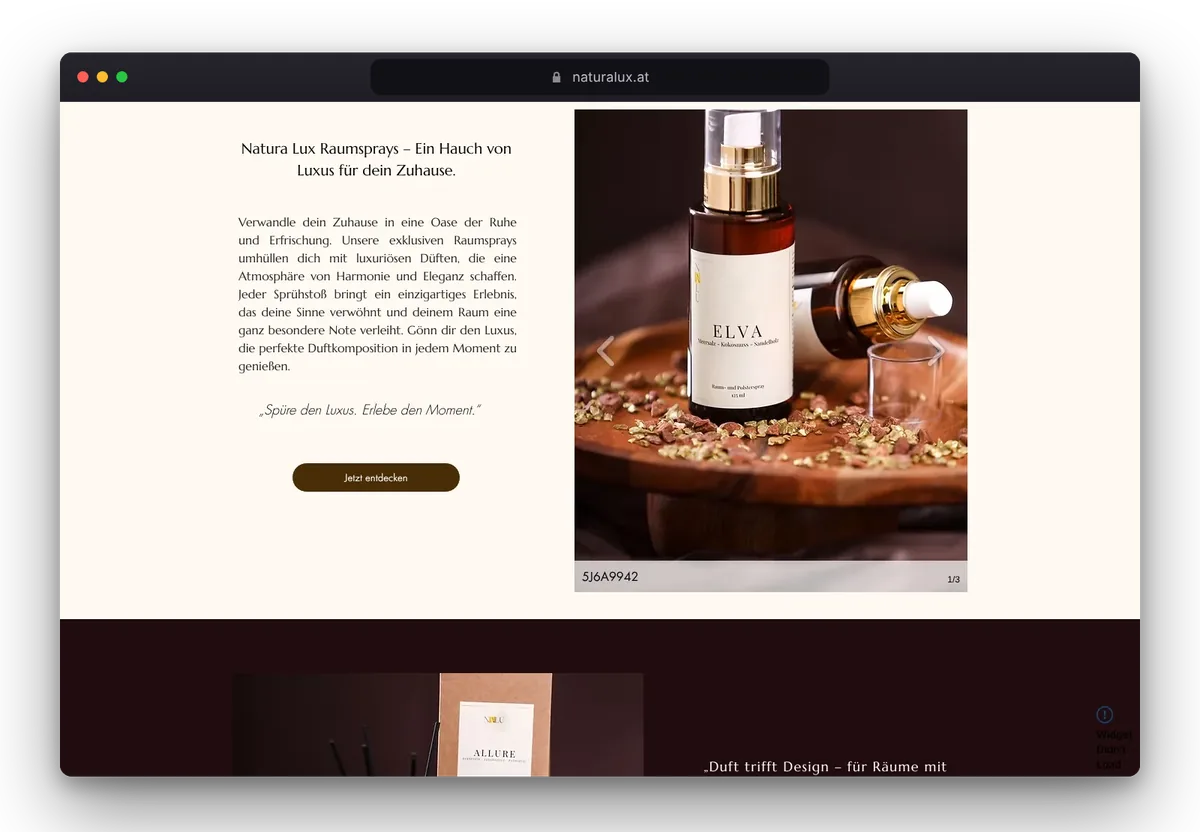 Website von Naturalux im Browser, Ansicht 6