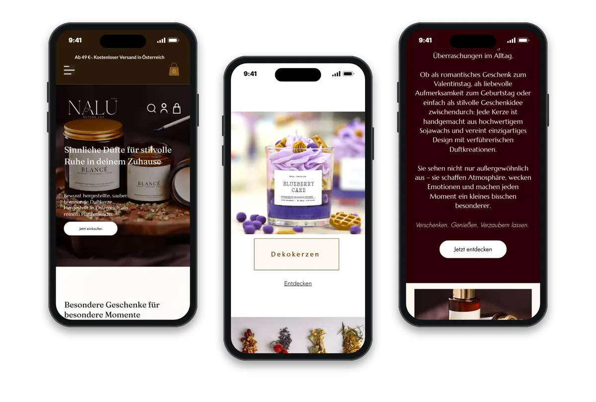 Website von Naturalux auf mehreren Smartphones