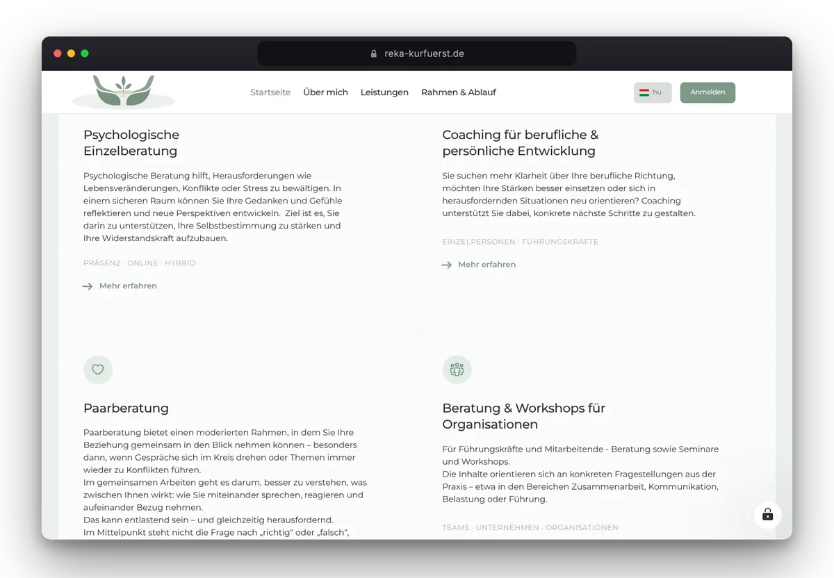 Website von Réka Kurfürst im Browser, Ansicht 2