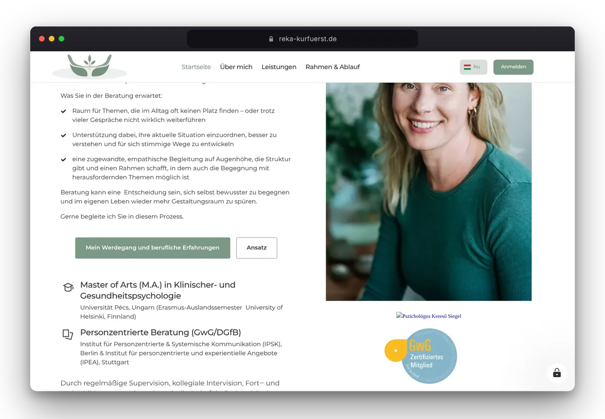 Website von Réka Kurfürst im Browser, Ansicht 3
