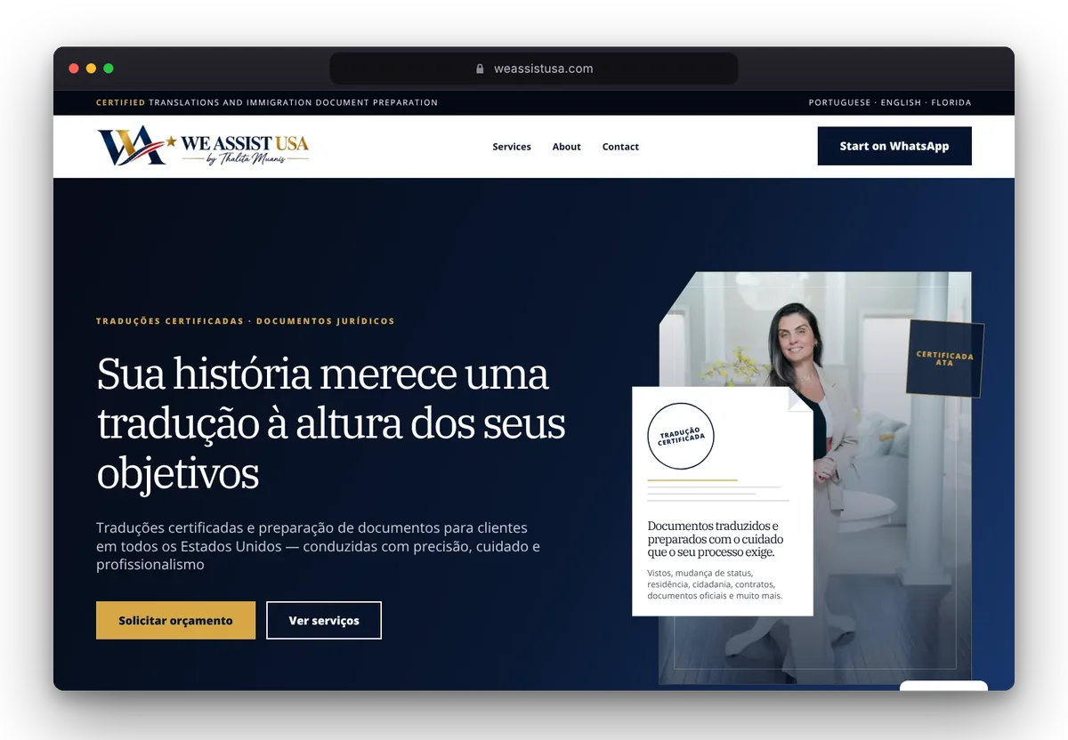 Website von We Assist USA im Browser, Ansicht 1