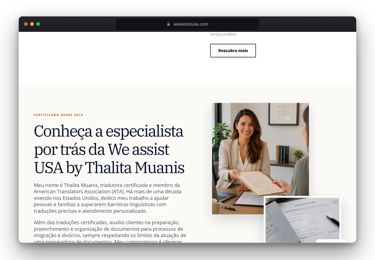 Website von We Assist USA im Browser, Ansicht 3